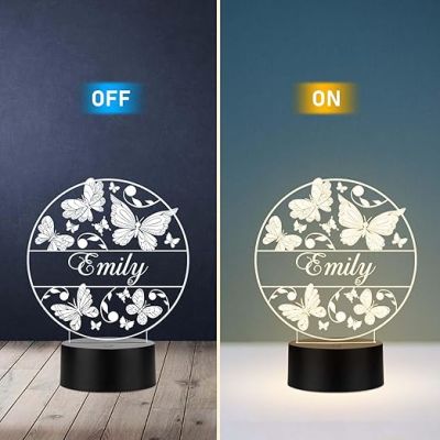 Personalized Butterfly Name Night Light, Customized Children's Room Decor LED Lamp Unique Gift for Kids | Warm White Light