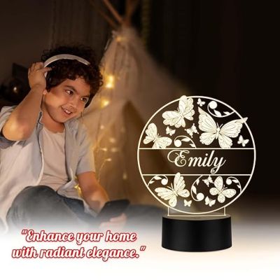 Personalized Butterfly Name Night Light, Customized Children's Room Decor LED Lamp Unique Gift for Kids | Warm White Light