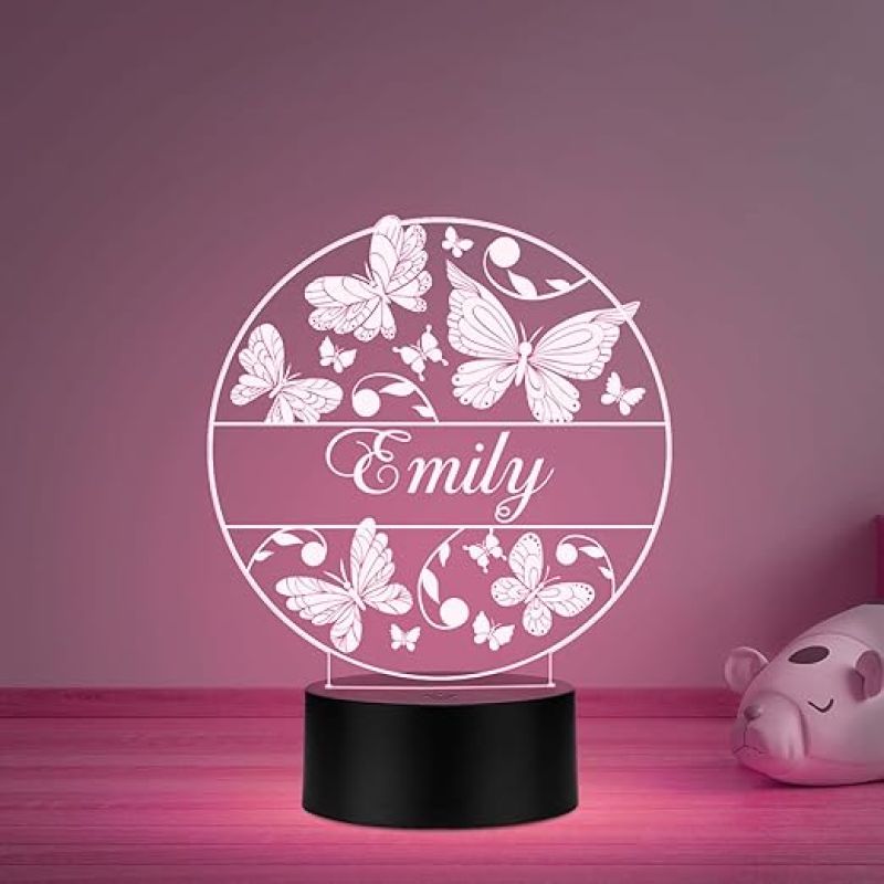 Personalized Butterfly Name Night Light, Customized Children's Room Decor LED Lamp Unique Gift for Kids Automatic Color Changing Light