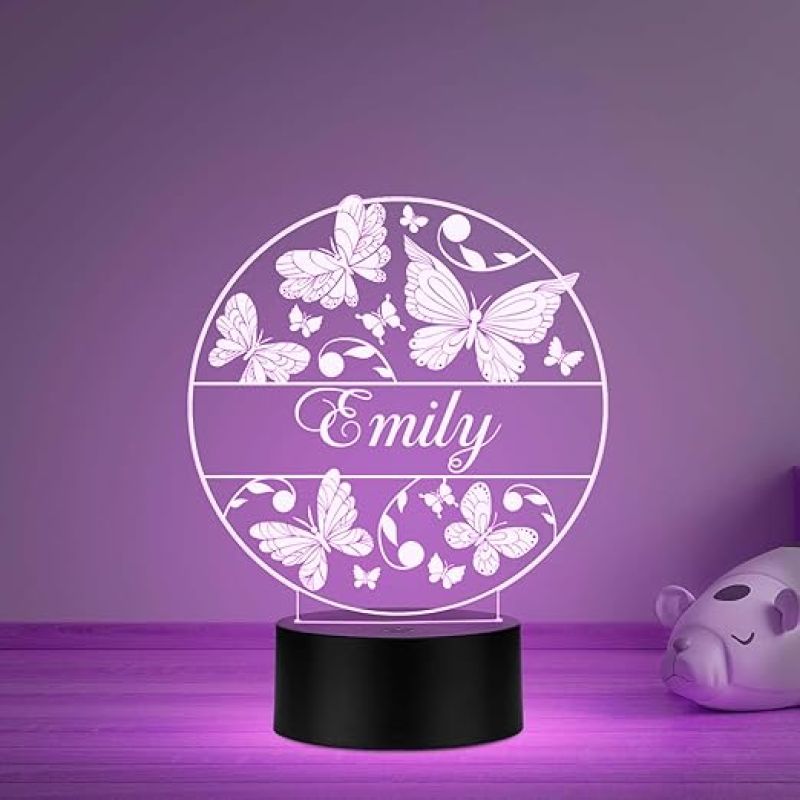 Personalized Butterfly Name Night Light, Customized Children's Room Decor LED Lamp Unique Gift for Kids Automatic Color Changing Light