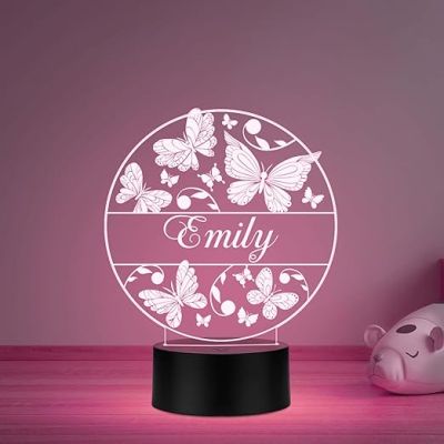 Personalized Butterfly Name Night Light, Customized Children's Room Decor LED Lamp Unique Gift for Kids Automatic Color Changing Light
