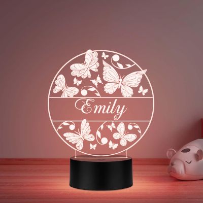 Personalized Butterfly Name Night Light, Customized Children's Room Decor LED Lamp Unique Gift for Kids Automatic Color Changing Light