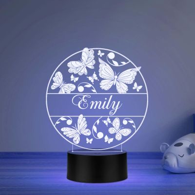 Personalized Butterfly Name Night Light, Customized Children's Room Decor LED Lamp Unique Gift for Kids Automatic Color Changing Light