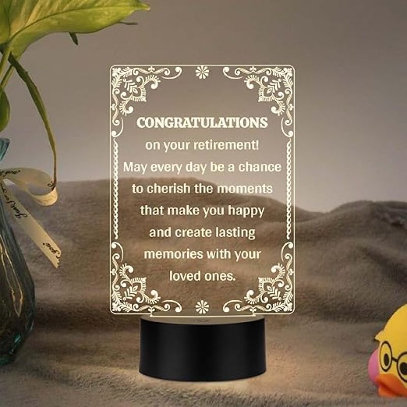 Congratulations On Your Retirement Engraved Night Lamp  Retirement Gift for Dad, Teacher, Colleagues, Professor, Boss Warm White Light
