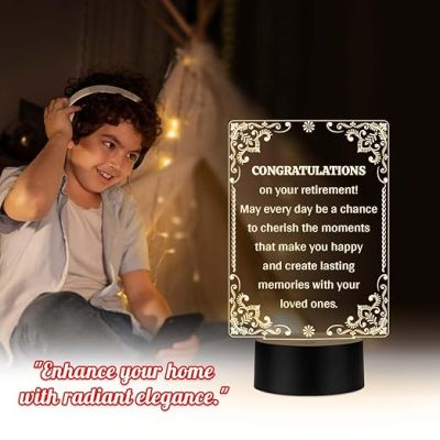 Congratulations On Your Retirement Engraved Night Lamp  Retirement Gift for Dad, Teacher, Colleagues, Professor, Boss Warm White Light