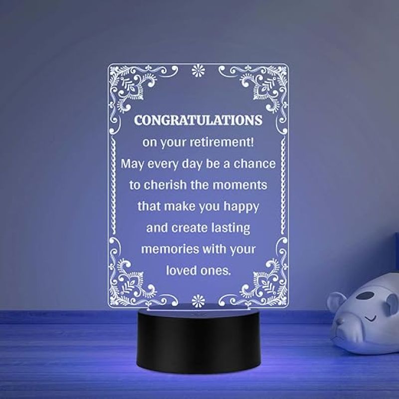 Congratulations On Your Retirement Engraved Night Lamp Retirement Gift for Dad, Teacher, Colleagues, Professor, Boss Multicolored Light