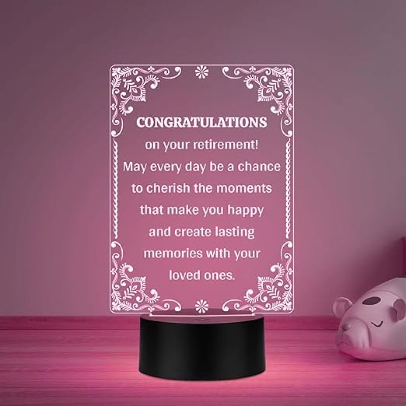 Congratulations On Your Retirement Engraved Night Lamp Retirement Gift for Dad, Teacher, Colleagues, Professor, Boss Multicolored Light