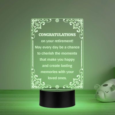Congratulations On Your Retirement Engraved Night Lamp Retirement Gift for Dad, Teacher, Colleagues, Professor, Boss Multicolored Light