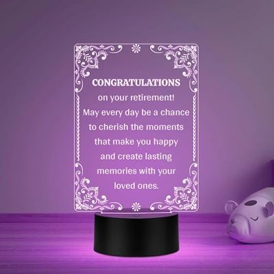 Congratulations On Your Retirement Engraved Night Lamp Retirement Gift for Dad, Teacher, Colleagues, Professor, Boss Multicolored Light