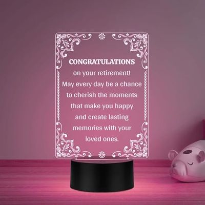 Congratulations On Your Retirement Engraved Night Lamp Retirement Gift for Dad, Teacher, Colleagues, Professor, Boss Multicolored Light