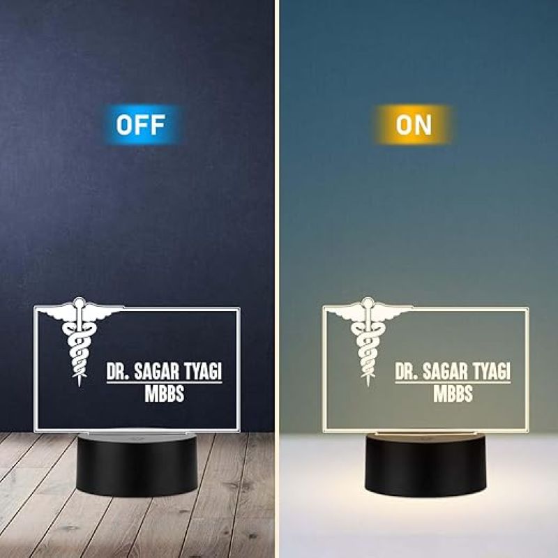 Personalized Doctor LED Table Lamp Customized Gift for Doctors Thankyou Gift for Physicians, Gynecologist, Physiotherapist Warm White Light