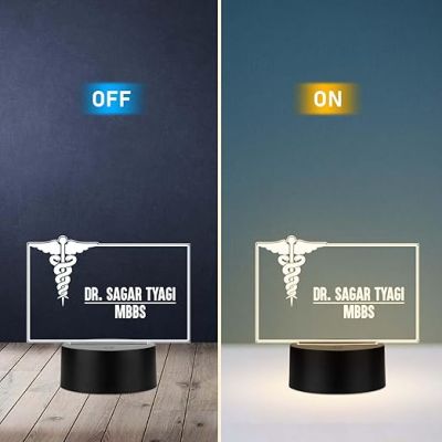 Personalized Doctor LED Table Lamp Customized Gift for Doctors Thankyou Gift for Physicians, Gynecologist, Physiotherapist Warm White Light