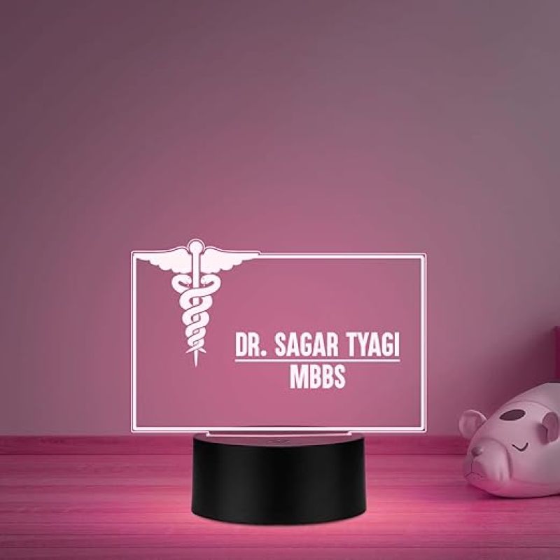 Personalized Doctor LED Table Lamp Customized Gift for Doctors Thankyou Gift for Physicians, Gynecologist, Physiotherapist Multicolored Light