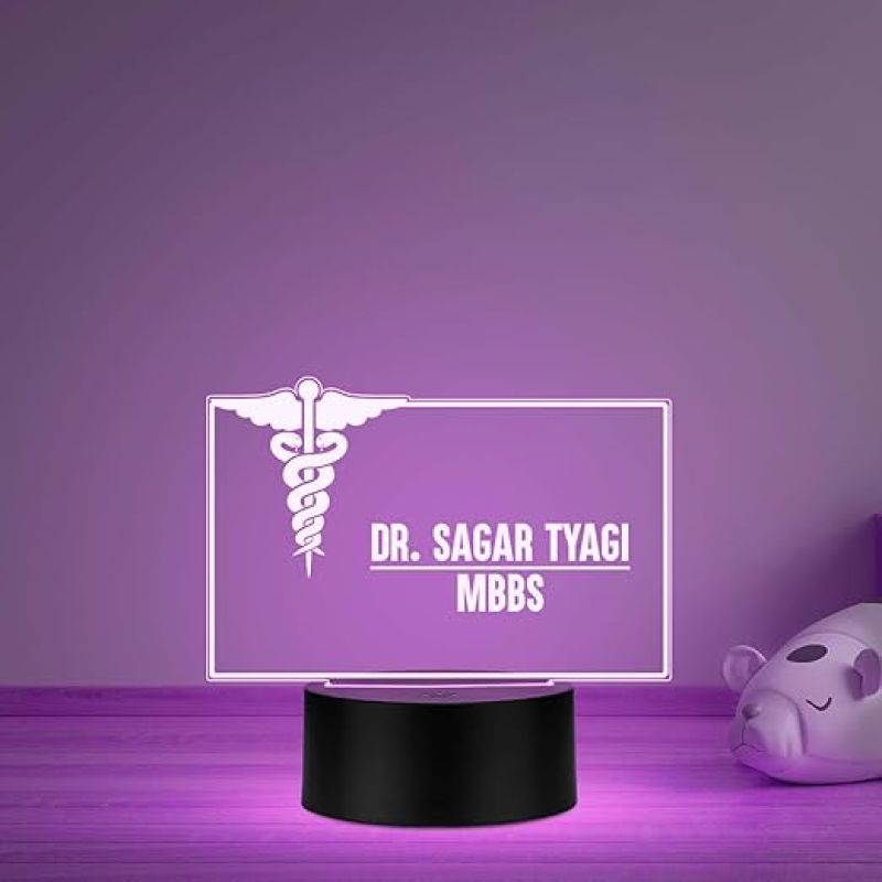 Personalized Doctor LED Table Lamp Customized Gift for Doctors Thankyou Gift for Physicians, Gynecologist, Physiotherapist Multicolored Light