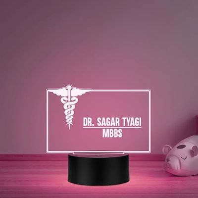 Personalized Doctor LED Table Lamp Customized Gift for Doctors Thankyou Gift for Physicians, Gynecologist, Physiotherapist Multicolored Light