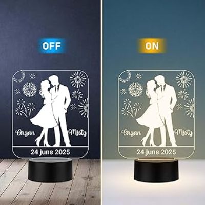 Personalized Cute Couple Name LED Night Lamp with Warm White Light Anniversary Gift for Couples, Wedding, Valentine's Day, Birthday, Gift for Her, Him