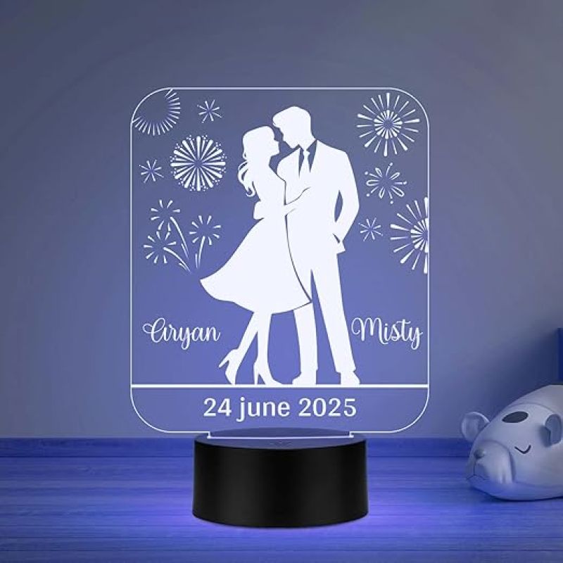 Personalized Cute Couple Name LED Night Lamp with Automatic Color Changing Light Anniversary Gift for Couples, Wedding, Valentine's Day, Birthday, Gift for Her, Him