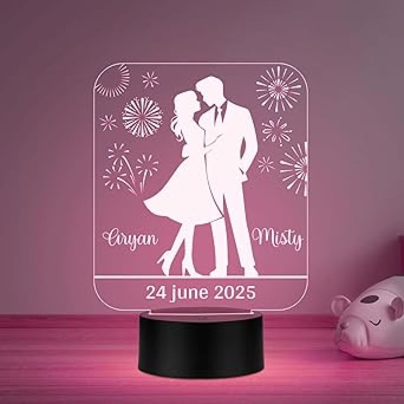 Personalized Cute Couple Name LED Night Lamp with Automatic Color Changing Light Anniversary Gift for Couples, Wedding, Valentine's Day, Birthday, Gift for Her, Him