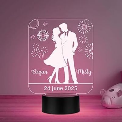 Personalized Cute Couple Name LED Night Lamp with Automatic Color Changing Light Anniversary Gift for Couples, Wedding, Valentine's Day, Birthday, Gift for Her, Him