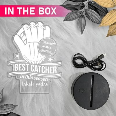 Personalized Best Catcher Baseball Glove LED Desk Table Lamp Gift for Baseball Player Lamp for Sports Lover Warm White Light