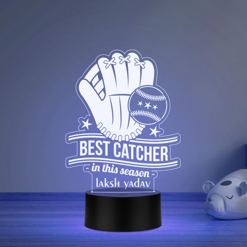 Personalized Best Catcher Baseball Glove LED Desk Table Lamp Gift for Baseball Player Lamp for Sports Lover Multicolored Light