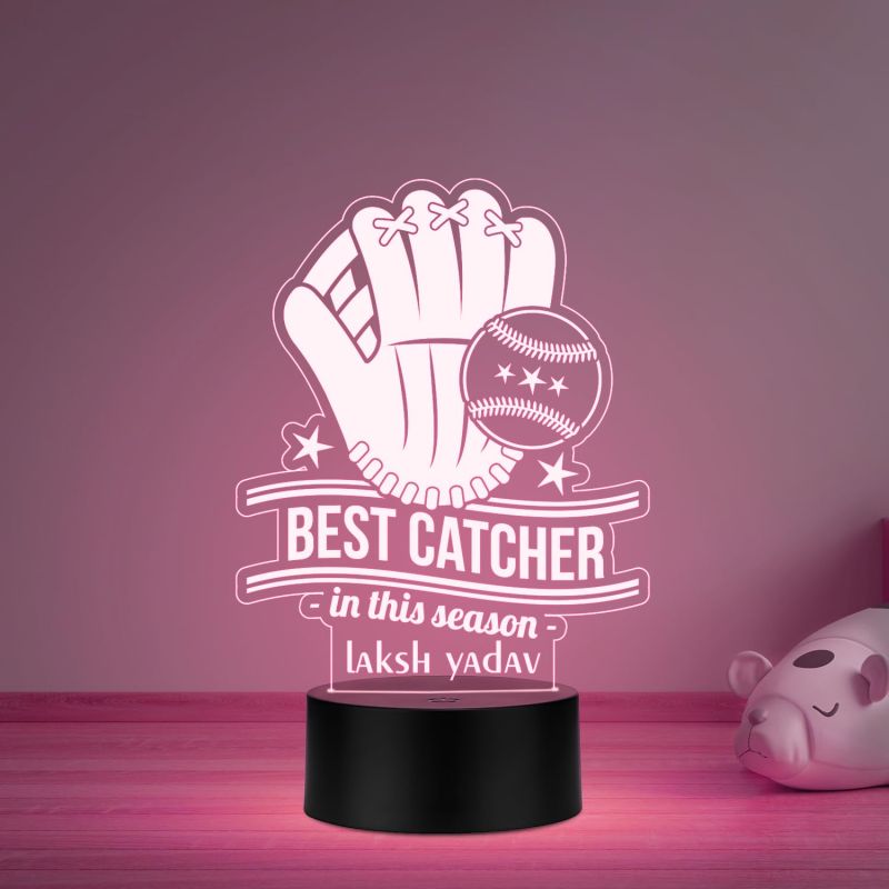 Personalized Best Catcher Baseball Glove LED Desk Table Lamp Gift for Baseball Player Lamp for Sports Lover Multicolored Light