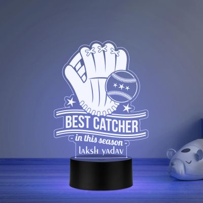 Personalized Best Catcher Baseball Glove LED Desk Table Lamp Gift for Baseball Player Lamp for Sports Lover Multicolored Light