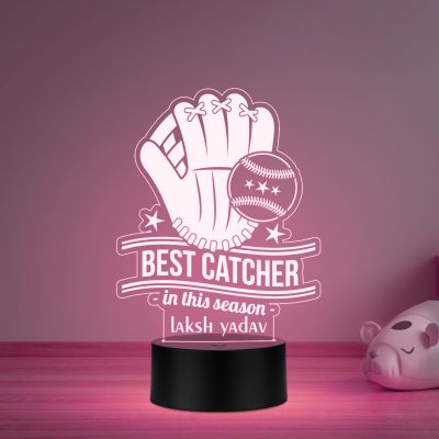 Personalized Best Catcher Baseball Glove LED Desk Table Lamp Gift for Baseball Player Lamp for Sports Lover Multicolored Light