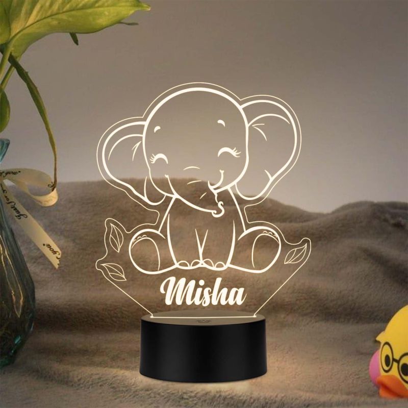 Personalized Cute Elephant Led Desk Table Lamp with Warm White Light Birthday Return Gift | Lamp for Kids