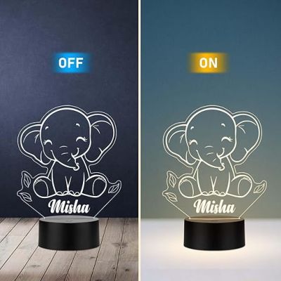 Personalized Cute Elephant Led Desk Table Lamp with Warm White Light Birthday Return Gift | Lamp for Kids