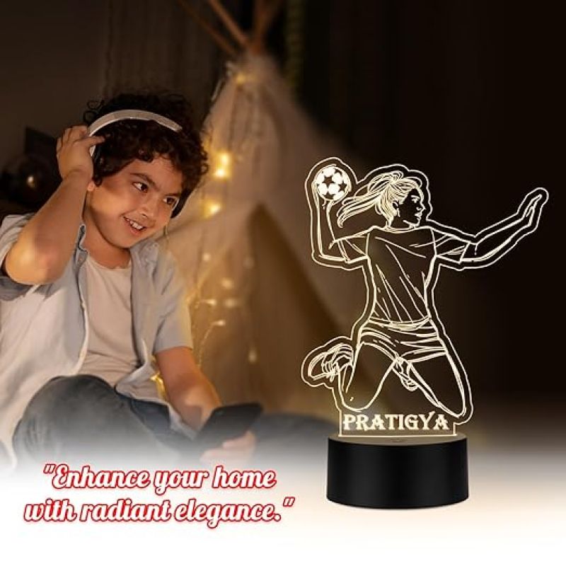 Illusion Personalized Girl Football Player Night Lamp Gift for Football Lovers Girl Birthday Gift for Girl Sports Player Warm White Light