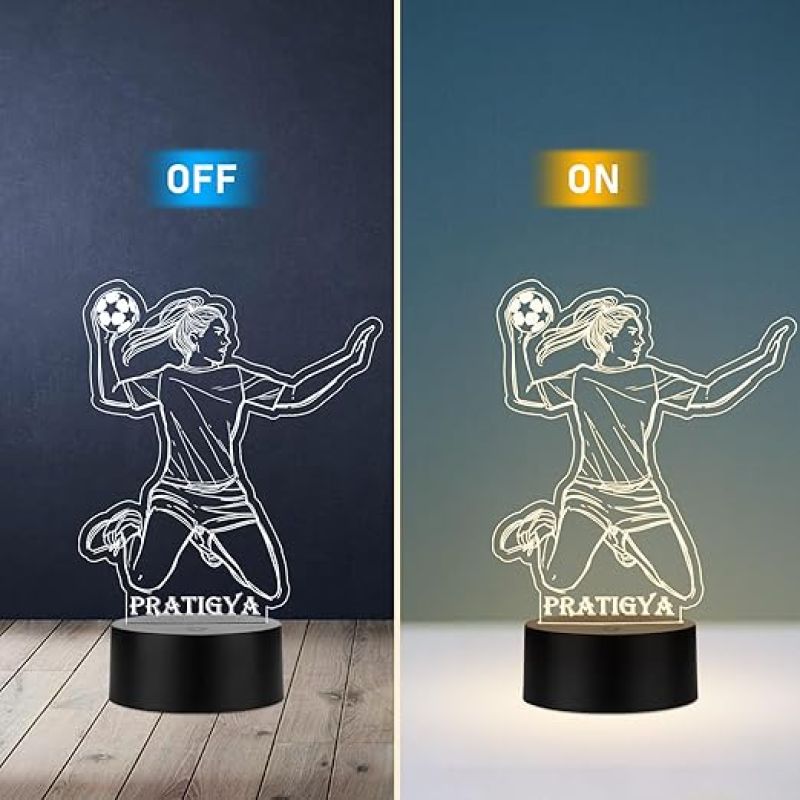 Illusion Personalized Girl Football Player Night Lamp Gift for Football Lovers Girl Birthday Gift for Girl Sports Player Warm White Light