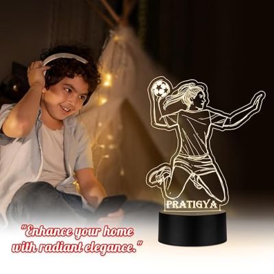 Illusion Personalized Girl Football Player Night Lamp Gift for Football Lovers Girl Birthday Gift for Girl Sports Player Warm White Light