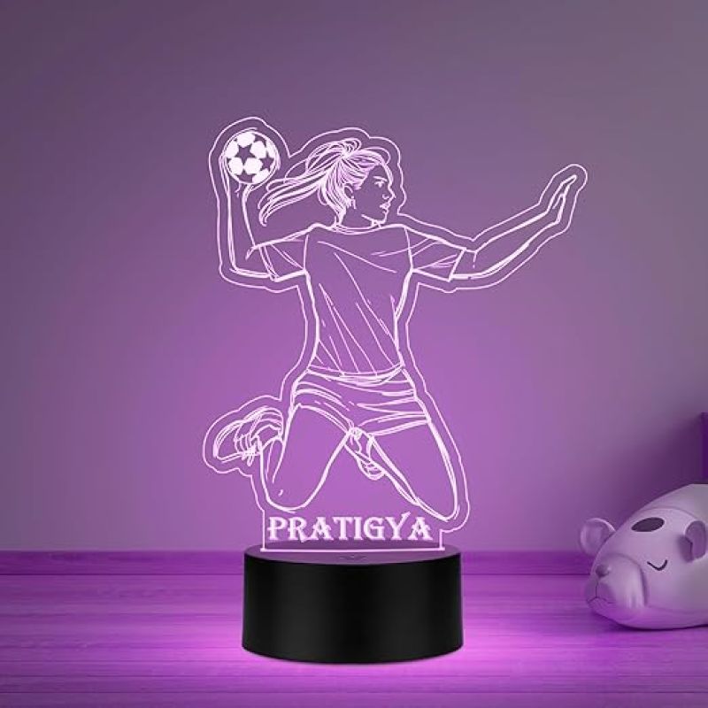 3D Illusion Personalized Girl Football Player Night Lamp Gift for Football Lovers Girl Birthday Gift for Girl Sports Player Multicolored Light