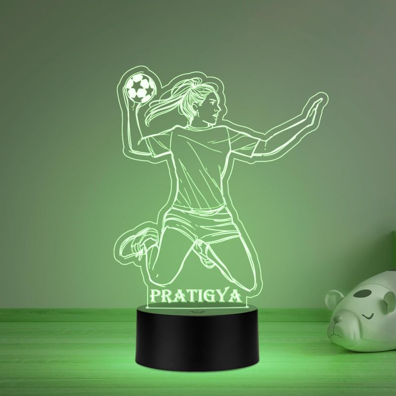 3D Illusion Personalized Girl Football Player Night Lamp Gift for Football Lovers Girl Birthday Gift for Girl Sports Player Multicolored Light