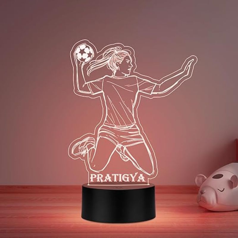 3D Illusion Personalized Girl Football Player Night Lamp Gift for Football Lovers Girl Birthday Gift for Girl Sports Player Multicolored Light