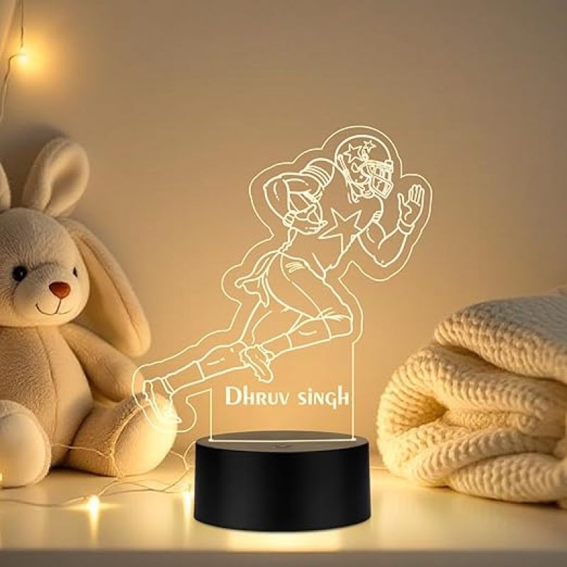 3D Illusion Personalized Football Player Running LED Night Lamp with Warm White Light Gift for Football Lover