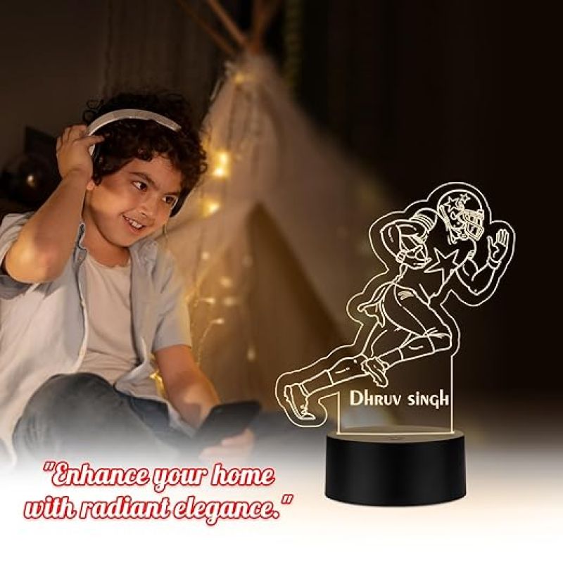 3D Illusion Personalized Football Player Running LED Night Lamp with Warm White Light Gift for Football Lover