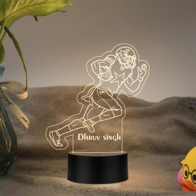 3D Illusion Personalized Football Player Running LED Night Lamp with Warm White Light Gift for Football Lover