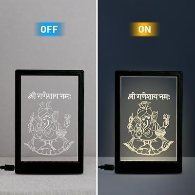Lord Ganesh Frame Night Lamp – Warm White LED with B-Type USB Cable | Spiritual Decorative Gift | Ganesh Lamp