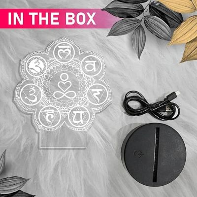 3D Illusion 7 Chakra Acrylic Night Lamp Yoga Room Bedroom Living Room Decor Light Vastu Decor Positive Nightlight Motivational Led Table Lamp Warm White Light