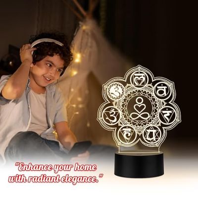 3D Illusion 7 Chakra Acrylic Night Lamp Yoga Room Bedroom Living Room Decor Light Vastu Decor Positive Nightlight Motivational Led Table Lamp Warm White Light