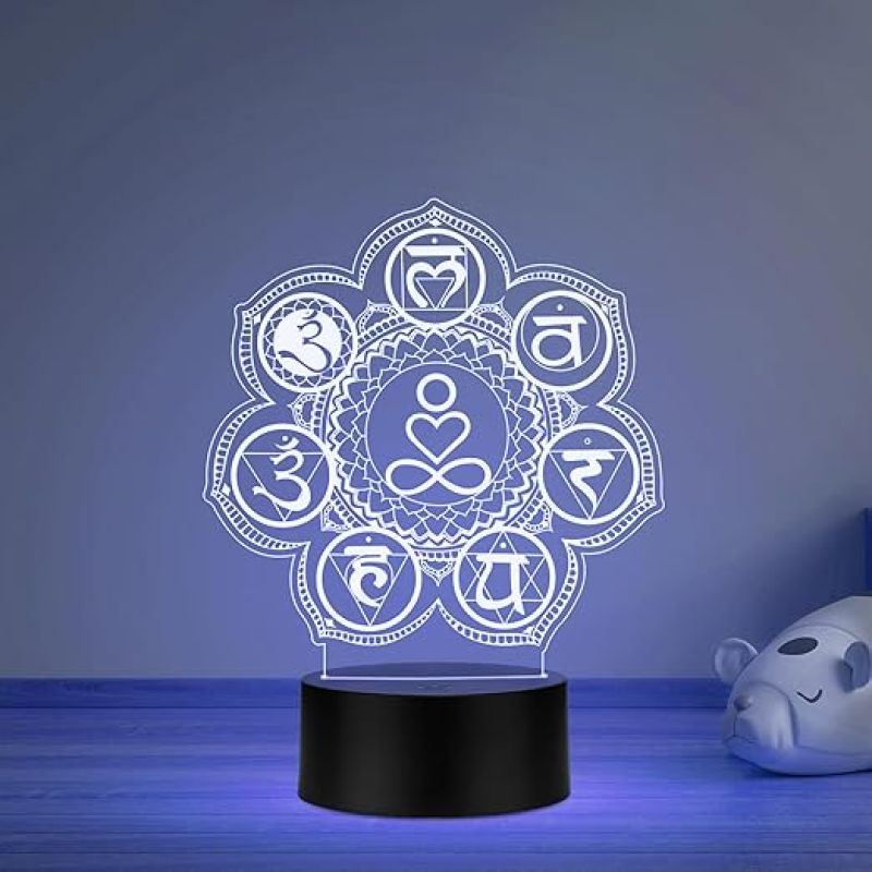 3D Illusion 7 Chakra Acrylic Night Lamp Yoga Room Bedroom Living Room Decor Light Vastu Decor Positive Nightlight Motivational Led Table Lamp Multicolored Light