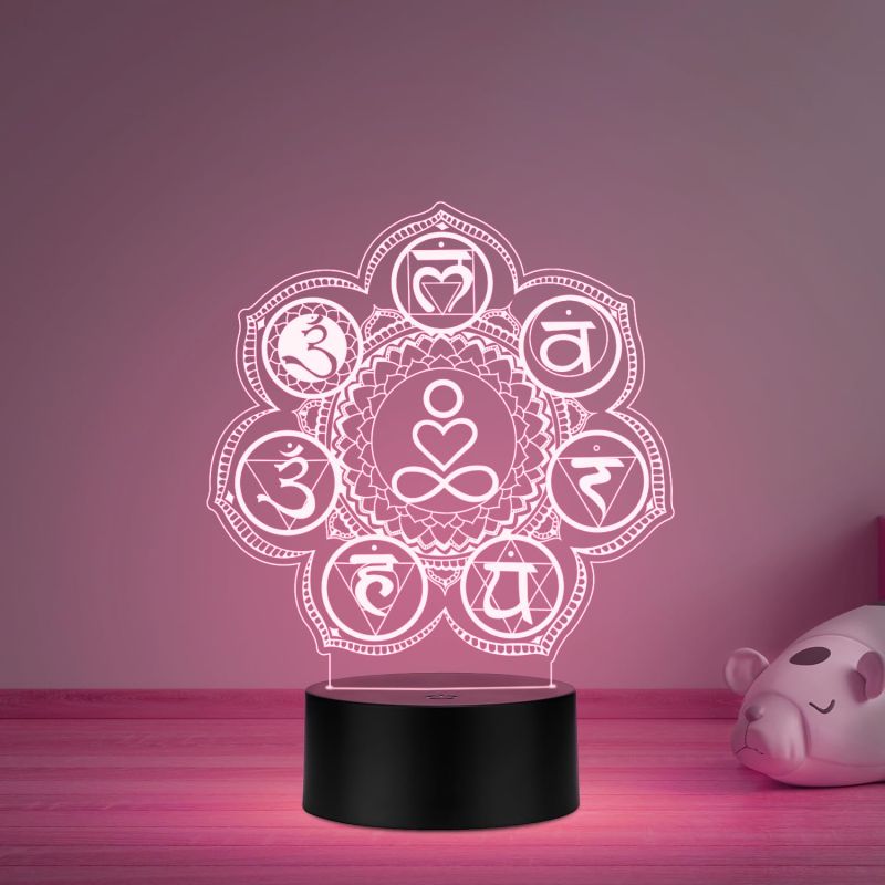 3D Illusion 7 Chakra Acrylic Night Lamp Yoga Room Bedroom Living Room Decor Light Vastu Decor Positive Nightlight Motivational Led Table Lamp Multicolored Light