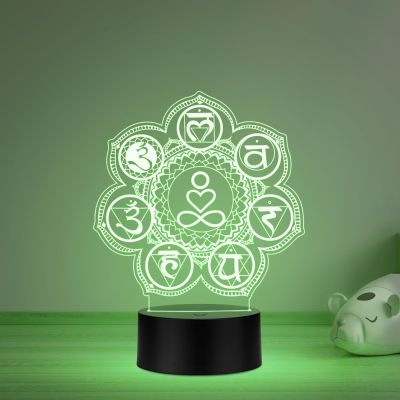 3D Illusion 7 Chakra Acrylic Night Lamp Yoga Room Bedroom Living Room Decor Light Vastu Decor Positive Nightlight Motivational Led Table Lamp Multicolored Light