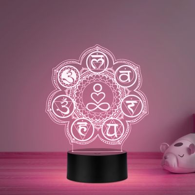 3D Illusion 7 Chakra Acrylic Night Lamp Yoga Room Bedroom Living Room Decor Light Vastu Decor Positive Nightlight Motivational Led Table Lamp Multicolored Light