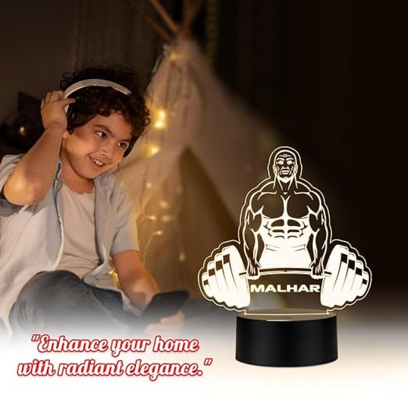 3D Illusion Bodybuilding Gym Night Lamp with Warm White Light Gift for Gym Lover Gym Decoration Light