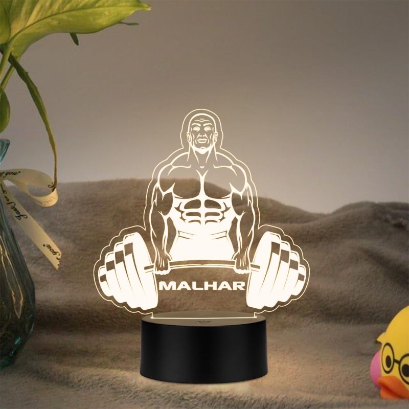 3D Illusion Bodybuilding Gym Night Lamp with Warm White Light Gift for Gym Lover Gym Decoration Light