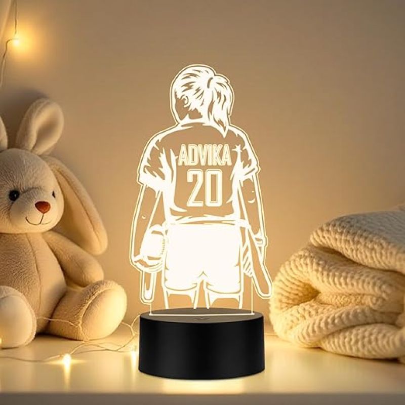 Personalized Gaming Led Lamp Customized with Name Gift for Sports Player Birthday Gift for Sports Mam & Women Warm White Light (Baseball Girl Player Lamp)