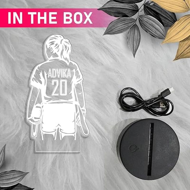 Personalized Gaming Led Lamp Customized with Name Gift for Sports Player Birthday Gift for Sports Mam & Women Warm White Light (Baseball Girl Player Lamp)